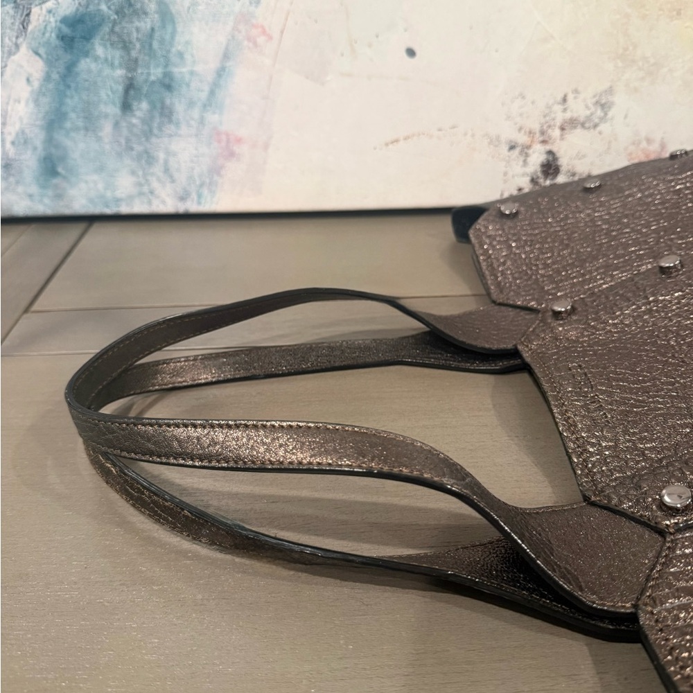 Jimmy Choo Metallic Bronze Pebble Leather Shopper Tote Bag Gently Used - Picture 8 of 13